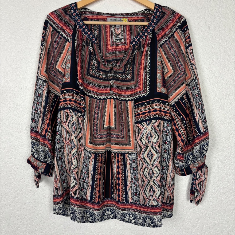 Figueroa & Flower Womens Top Sz Petite Large Boho Patchwork Mixed Media Artsy‎